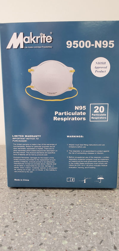 N95  Makrite 9500 - NIOSH Masks - Box of 20 or By the Carton | SteriPro Canada PPE Store.