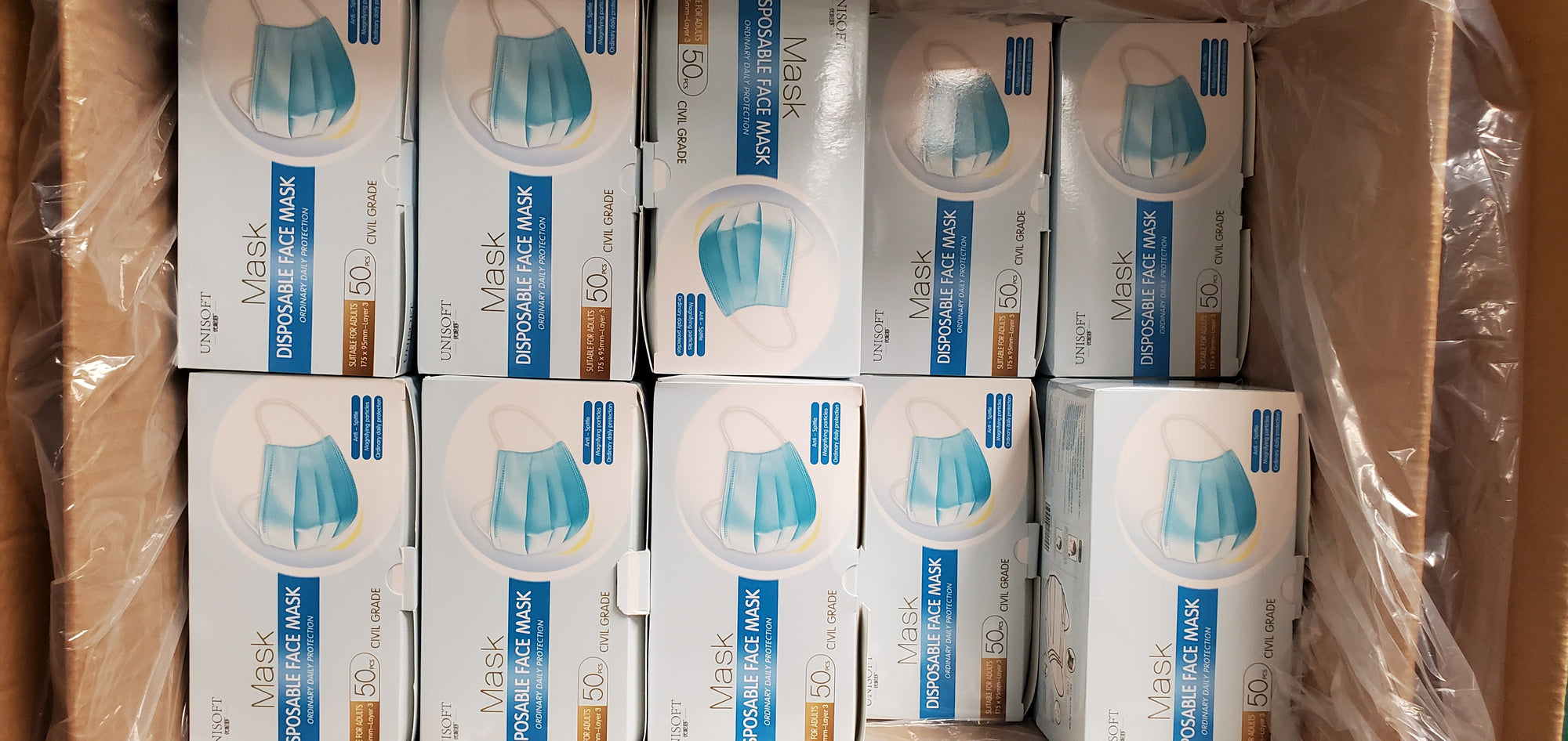 Carton of Non-Medical 3-Ply Masks - 2000 Masks Total - 40 x 50 Masks Per Box (IN STOCK) | SteriPro Canada PPE Store.