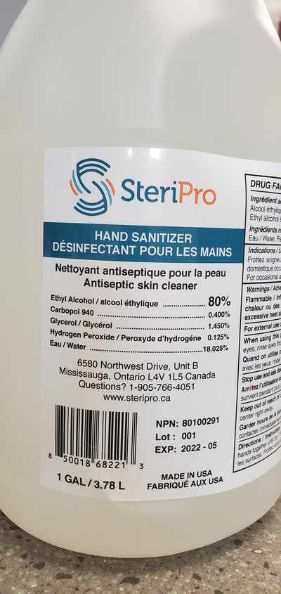Hand Sanitizer - 1 Gallon - 80% Ethanol | SteriPro Canada PPE Store.