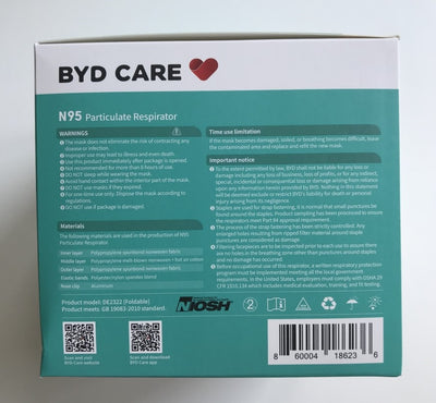 BYD Folding Style N95 NIOSH / CDC  - Box of 20 or Cartons | SteriPro Canada PPE Store.